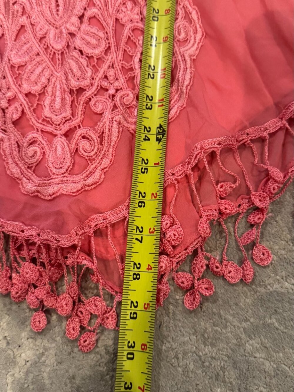 Sue Wong Silk Chiffon Y2K Handkerchief V Camisole Coral Pink Crochet Top Deco #7 - Picture 12 of 16